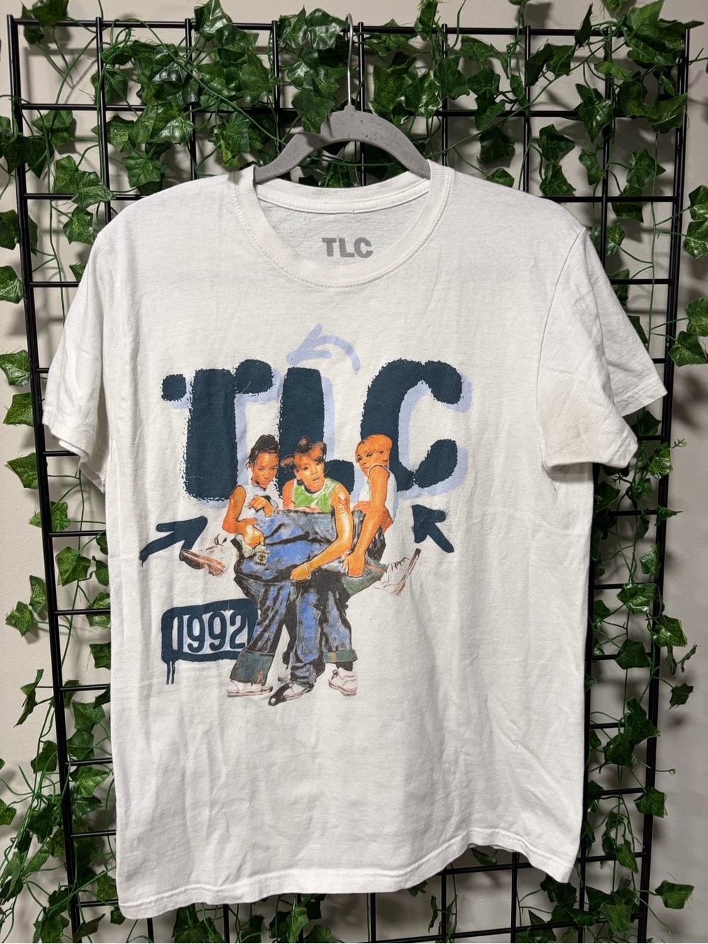 TLC White Tee with Navy & Multicolor Group Print